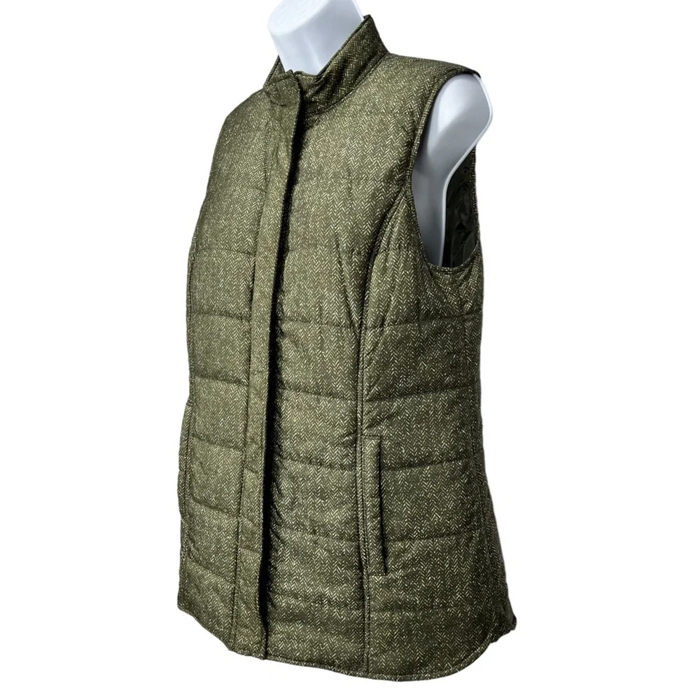 J.‎ Jill Women’s Small Balsam Green Herringbone Chevron Print Puffer Vest
